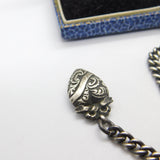 Edwardian Sterling Silver Albert Watch Chain with T-bar & Heart Antique 1905