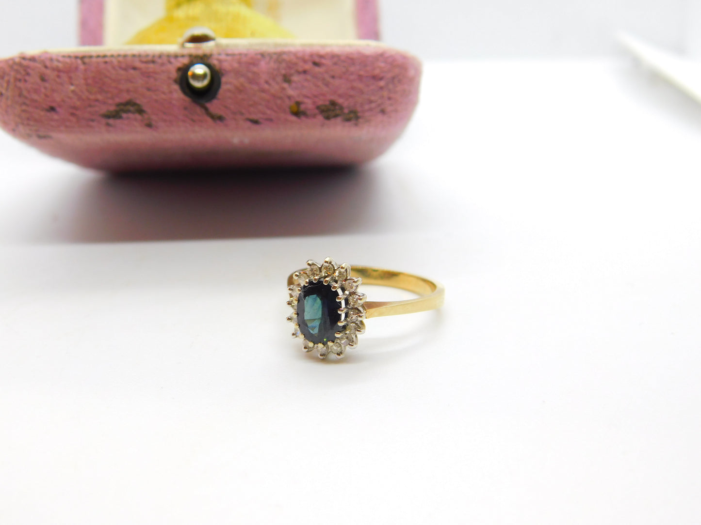 9ct Yellow Gold, Sapphire & Diamond Floral Cluster Ring 1973 London Vintage