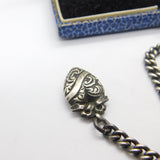 Edwardian Sterling Silver Albert Watch Chain with T-bar & Heart Antique 1905