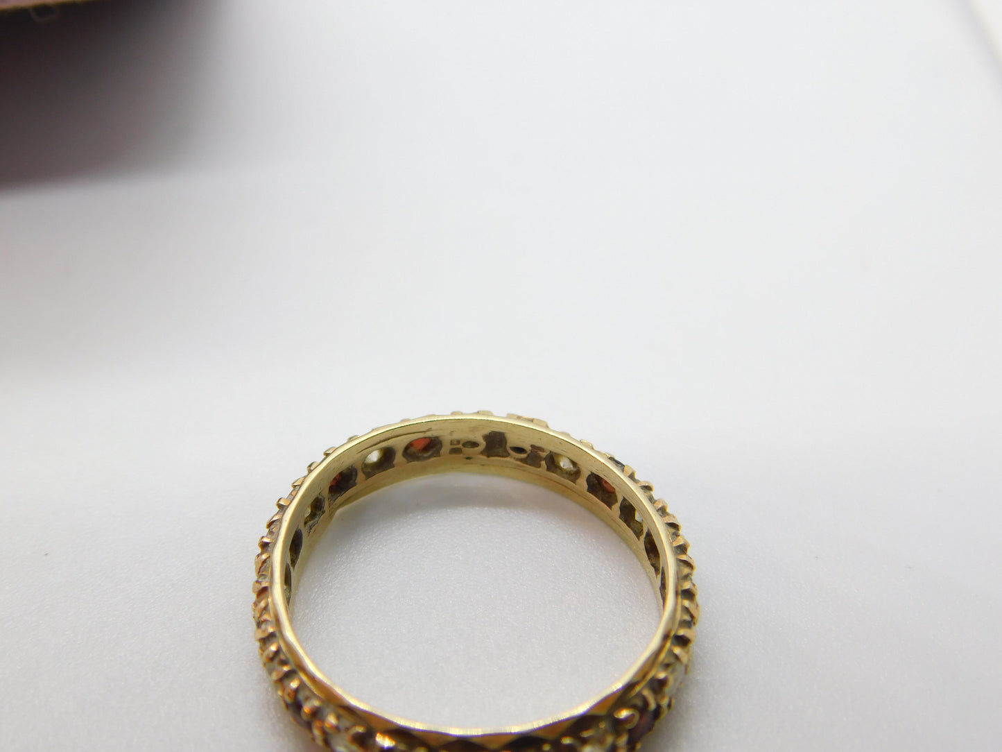 9ct Yellow Gold, Garnet & Diamond Paste Eternity Ring Vintage c1970 Birmingham