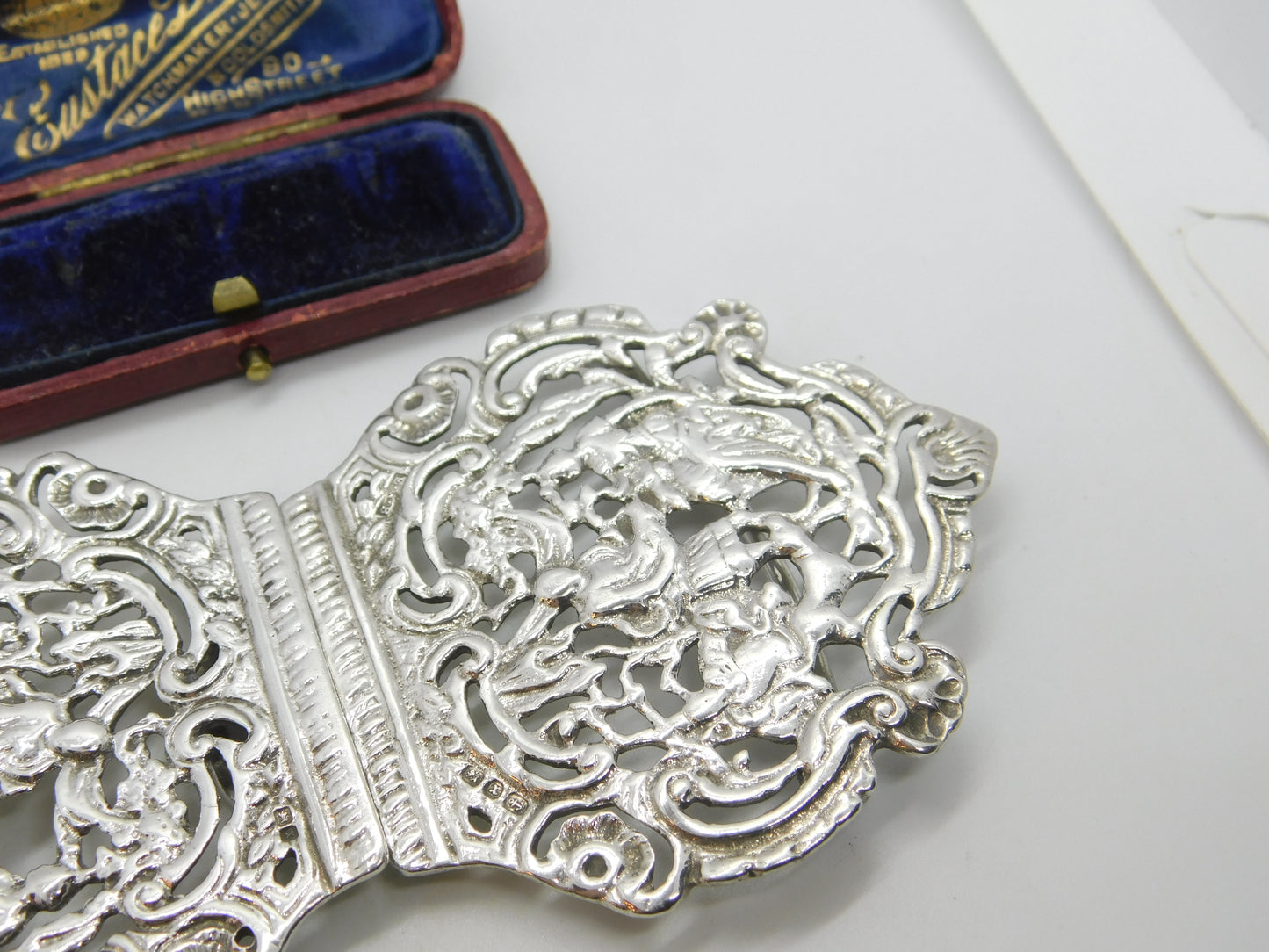 Victorian Sterling Silver Classical Cherub Pattern Nurses Buckle 1897 Birmingham