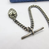 Edwardian Sterling Silver Albert Watch Chain with T-bar & Heart Antique 1905