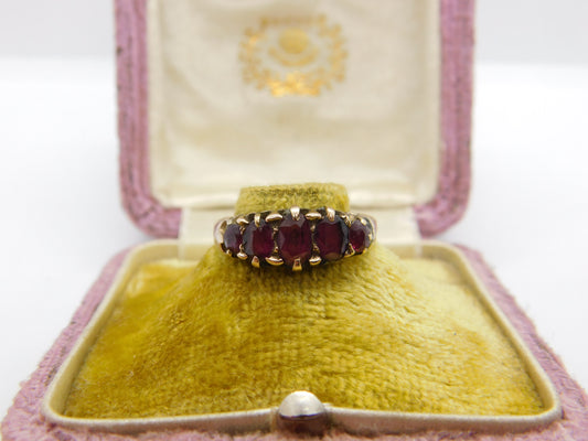 Victorian 22ct Gold & Almandine Garnet Five-Stone Band Ring 1899 Birmingham