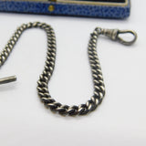 Edwardian Sterling Silver Albert Watch Chain with T-bar & Heart Antique 1905