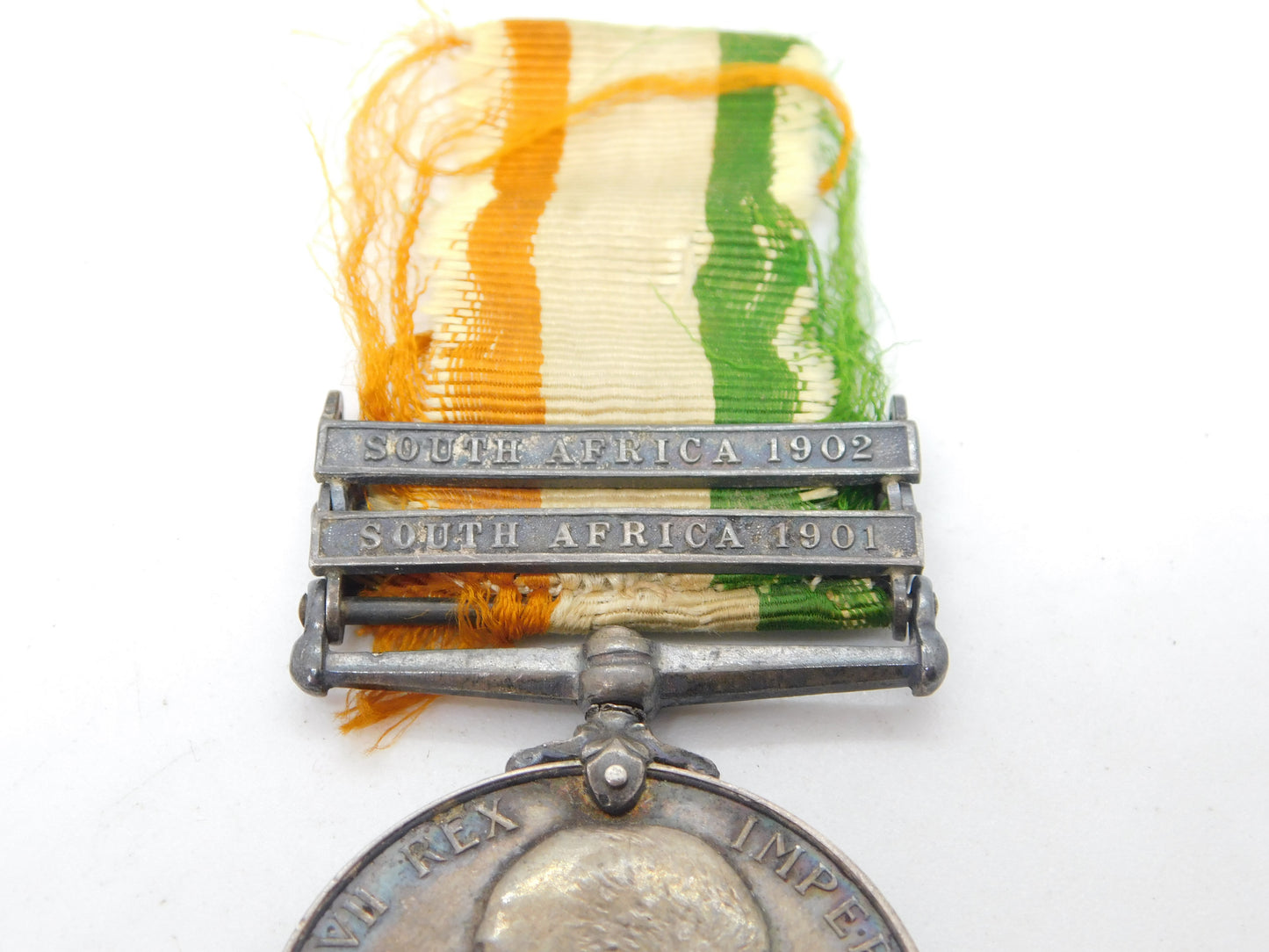 Silver Two Bar King's South Africa Medal Boer War PTE C Shether Antique c1901