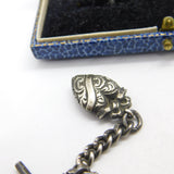 Edwardian Sterling Silver Albert Watch Chain with T-bar & Heart Antique 1905