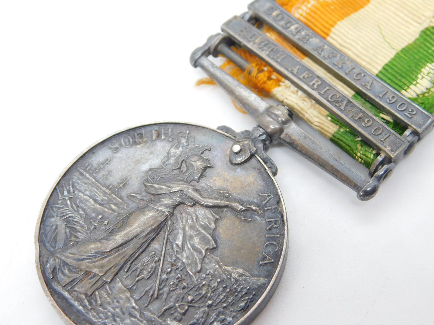 Silver Two Bar King's South Africa Medal Boer War PTE C Shether Antique c1901