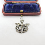 Victorian 900 Silver & Diamond Paste Swallow Sweetheart Pendant c1860
