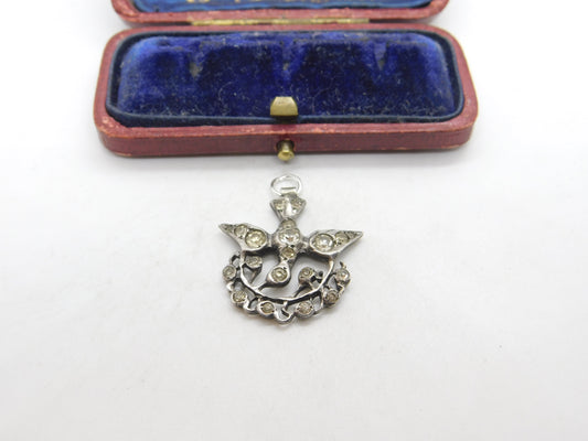 Victorian 900 Silver & Diamond Paste Swallow Sweetheart Pendant c1860