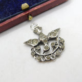 Victorian 900 Silver & Diamond Paste Swallow Sweetheart Pendant c1860