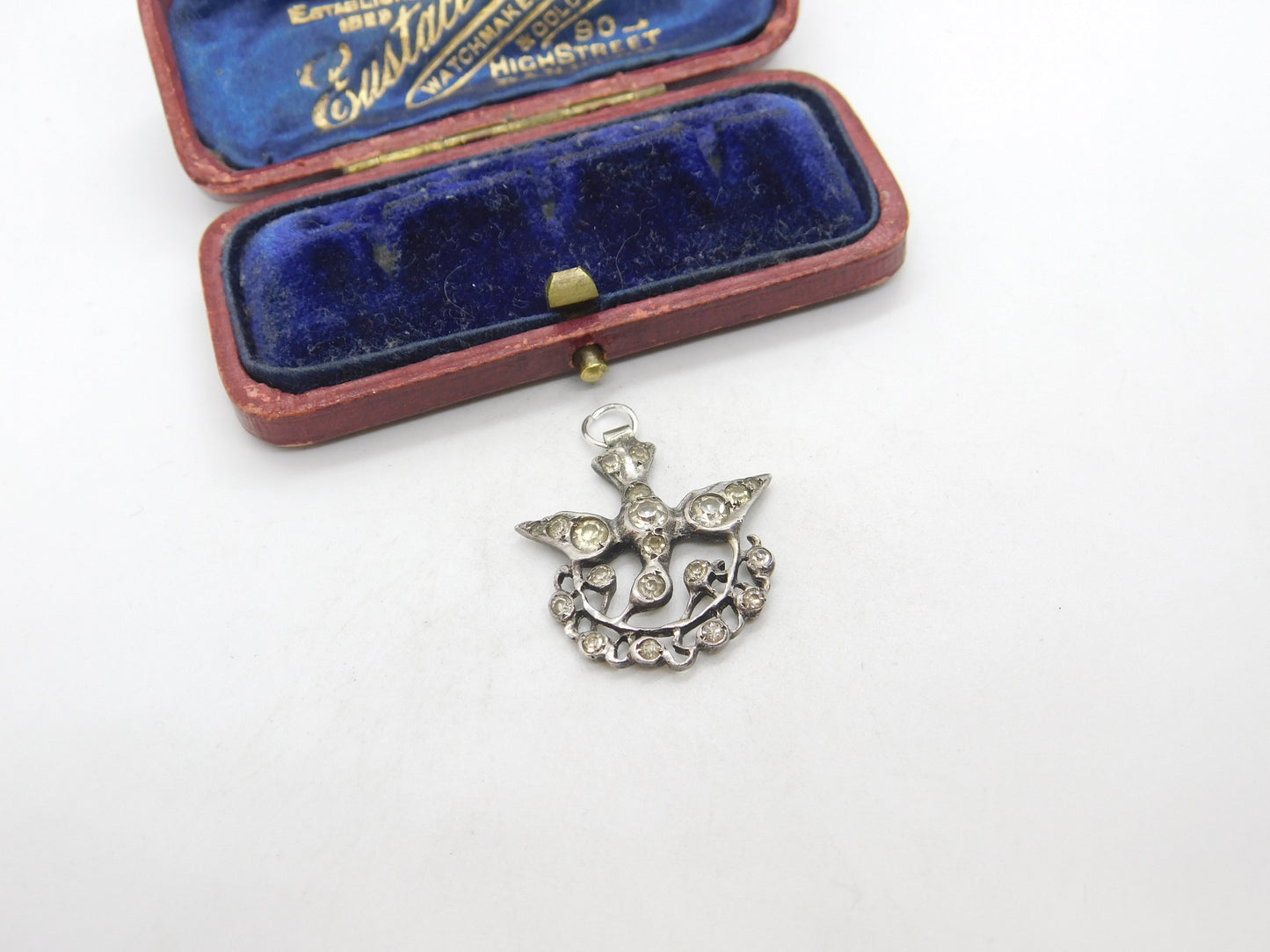 Victorian 900 Silver & Diamond Paste Swallow Sweetheart Pendant c1860