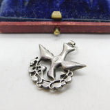 Victorian 900 Silver & Diamond Paste Swallow Sweetheart Pendant c1860