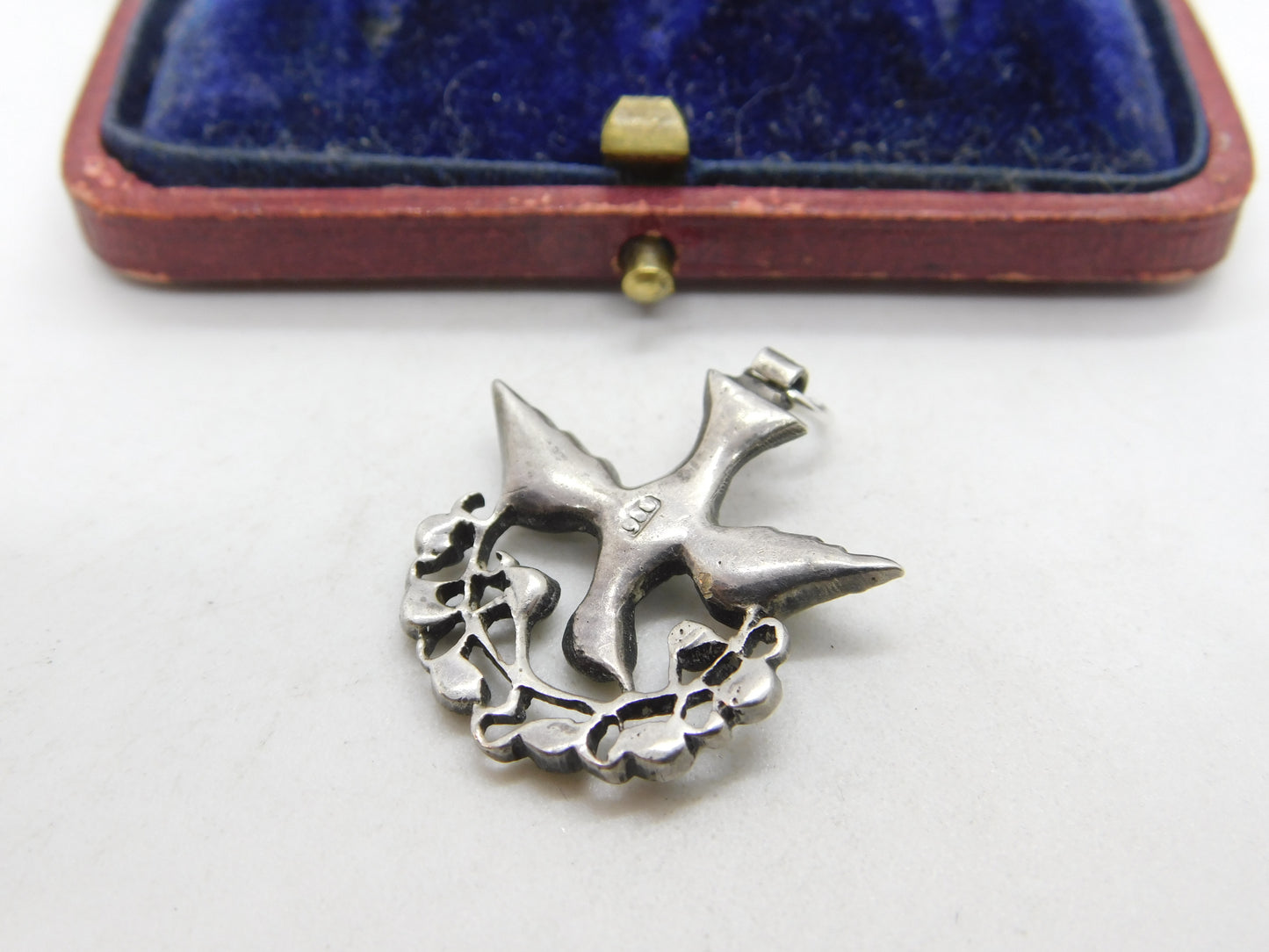 Victorian 900 Silver & Diamond Paste Swallow Sweetheart Pendant c1860