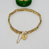 9ct Yellow Gold Gate Link Charm Bracelet Heart Clasp Vintage 1983 London