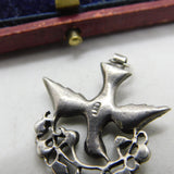 Victorian 900 Silver & Diamond Paste Swallow Sweetheart Pendant c1860