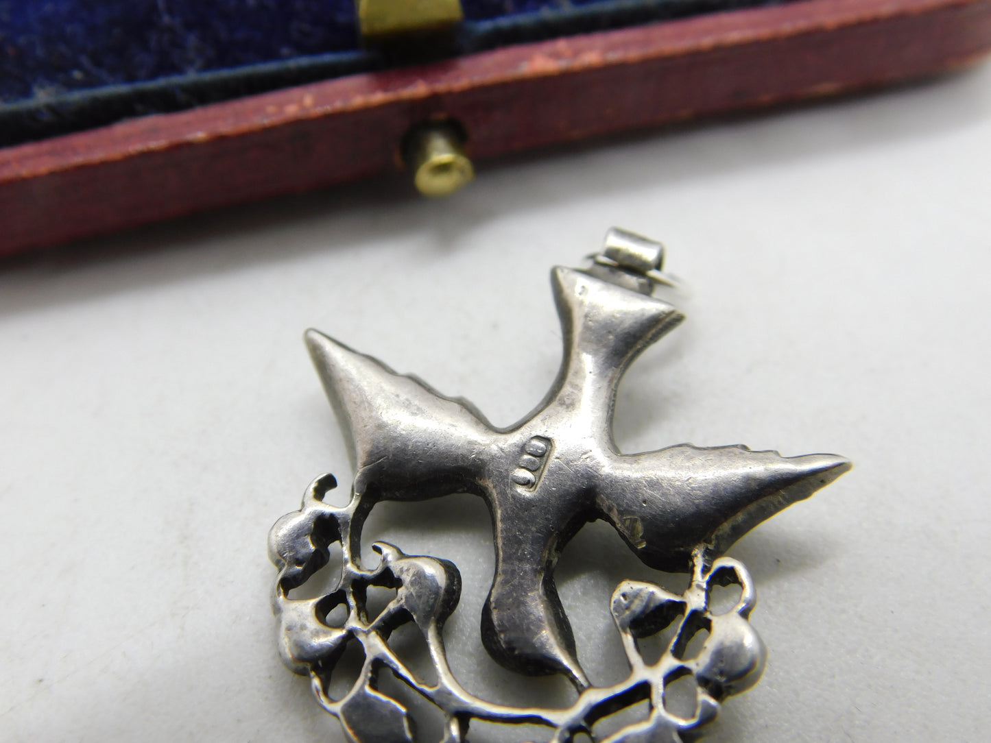 Victorian 900 Silver & Diamond Paste Swallow Sweetheart Pendant c1860