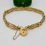 9ct Yellow Gold Gate Link Charm Bracelet Heart Clasp Vintage 1983 London