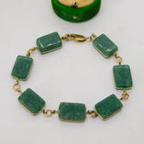 9ct Yellow Gold & Green Hardstone Panel Bracelet Vintage c1970 21cm Length