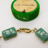 9ct Yellow Gold & Green Hardstone Panel Bracelet Vintage c1970 21cm Length