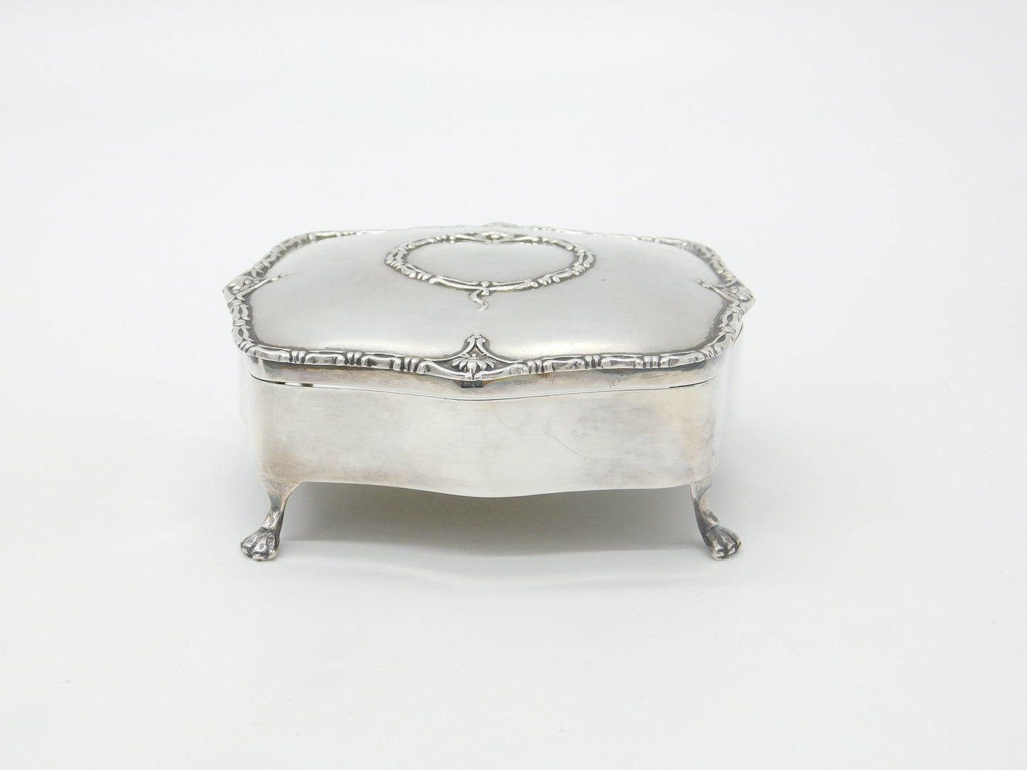 Edwardian Sterling Silver Paw Foot Jewellery Box for Repair Antique 1908