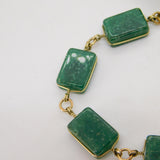 9ct Yellow Gold & Green Hardstone Panel Bracelet Vintage c1970 21cm Length