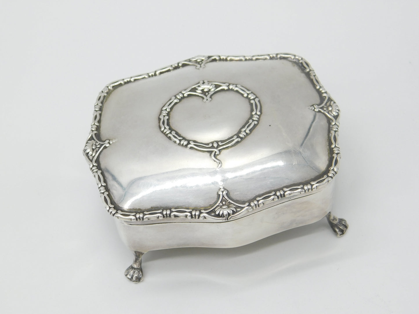 Edwardian Sterling Silver Paw Foot Jewellery Box for Repair Antique 1908