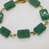 9ct Yellow Gold & Green Hardstone Panel Bracelet Vintage c1970 21cm Length