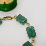 9ct Yellow Gold & Green Hardstone Panel Bracelet Vintage c1970 21cm Length