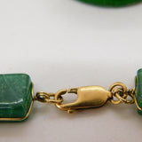 9ct Yellow Gold & Green Hardstone Panel Bracelet Vintage c1970 21cm Length