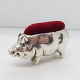 Edwardian Sterling Silver Large Standing Pig Pin Cushion Antique 1905 Birmingham