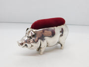 Edwardian Sterling Silver Large Standing Pig Pin Cushion Antique 1905 Birmingham