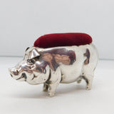 Edwardian Sterling Silver Large Standing Pig Pin Cushion Antique 1905 Birmingham