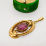 9ct Yellow Gold Large Amethyst Set Crossover Drop Pendant Vintage c1970