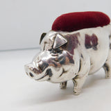 Edwardian Sterling Silver Large Standing Pig Pin Cushion Antique 1905 Birmingham