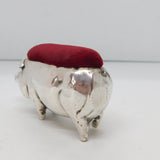 Edwardian Sterling Silver Large Standing Pig Pin Cushion Antique 1905 Birmingham