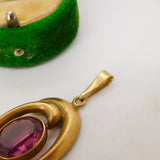 9ct Yellow Gold Large Amethyst Set Crossover Drop Pendant Vintage c1970