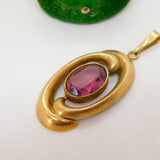 9ct Yellow Gold Large Amethyst Set Crossover Drop Pendant Vintage c1970