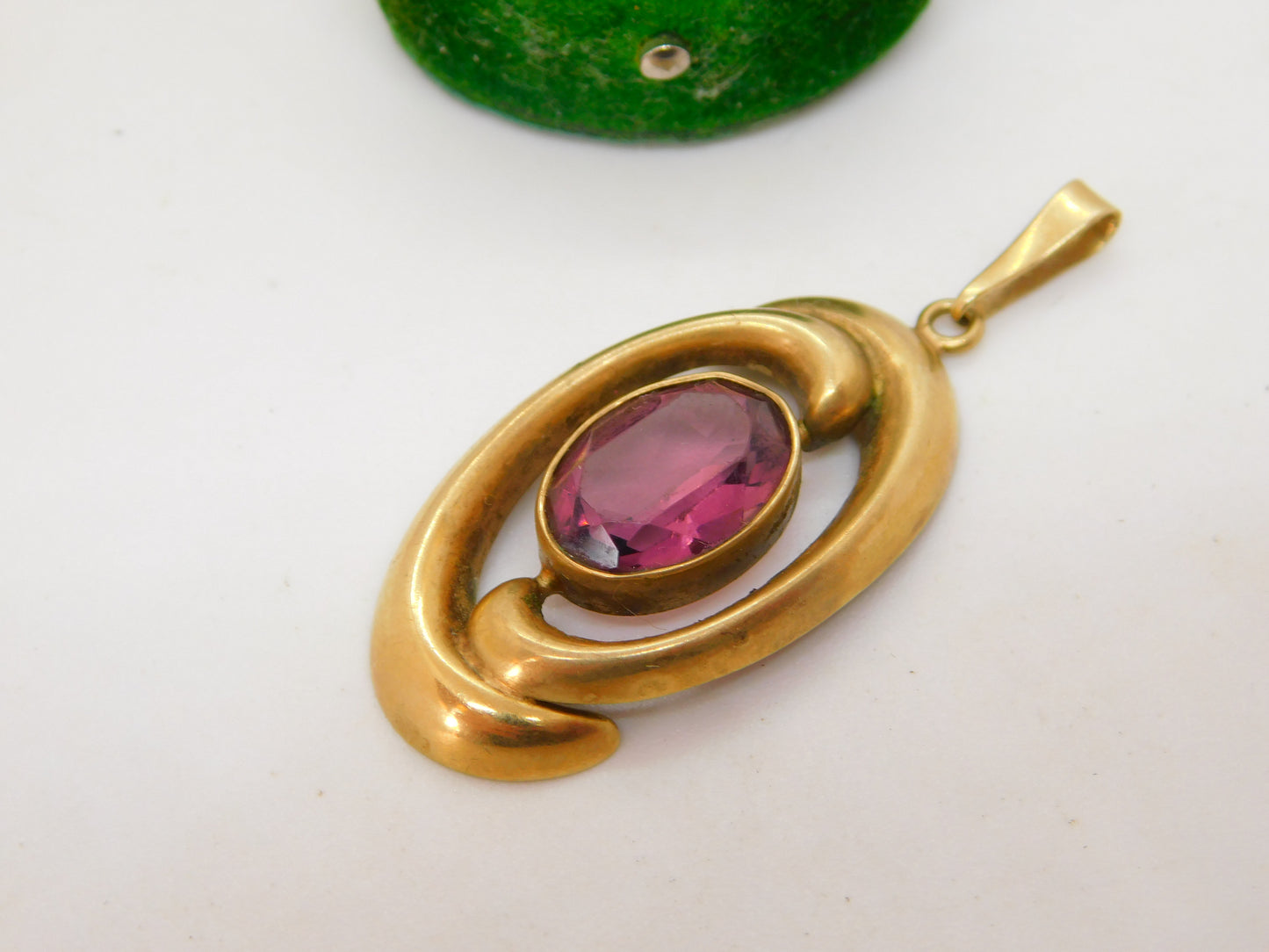 9ct Yellow Gold Large Amethyst Set Crossover Drop Pendant Vintage c1970