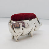 Edwardian Sterling Silver Large Standing Pig Pin Cushion Antique 1905 Birmingham