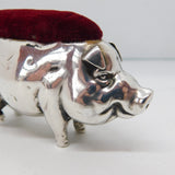 Edwardian Sterling Silver Large Standing Pig Pin Cushion Antique 1905 Birmingham