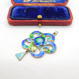 Art Nouveau Sterling Silver Guilloche Enamel Floral Pendant 1909 Birmingham