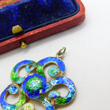 Art Nouveau Sterling Silver Guilloche Enamel Floral Pendant 1909 Birmingham
