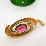 9ct Yellow Gold Large Amethyst Set Crossover Drop Pendant Vintage c1970