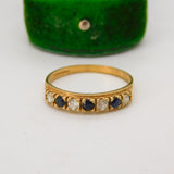 9ct Yellow Gold, Sapphire & Paste Set Half Eternity Ring Vintage 1987 Birmingham