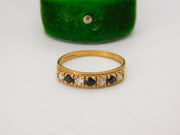 9ct Yellow Gold, Sapphire & Paste Set Half Eternity Ring Vintage 1987 Birmingham