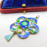 Art Nouveau Sterling Silver Guilloche Enamel Floral Pendant 1909 Birmingham