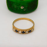 9ct Yellow Gold, Sapphire & Paste Set Half Eternity Ring Vintage 1987 Birmingham