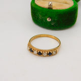9ct Yellow Gold, Sapphire & Paste Set Half Eternity Ring Vintage 1987 Birmingham