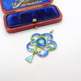 Art Nouveau Sterling Silver Guilloche Enamel Floral Pendant 1909 Birmingham