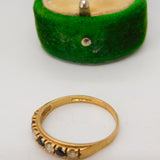 9ct Yellow Gold, Sapphire & Paste Set Half Eternity Ring Vintage 1987 Birmingham